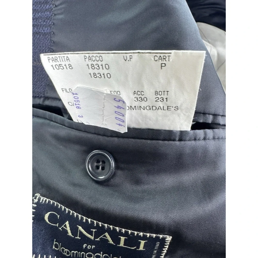 Canali Sport Coat 44 L Blue Wool Windowpane Check Designer Luxury Flannel Italy